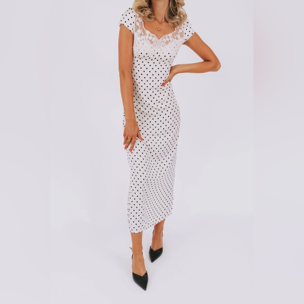 White Polka Dot Midi Slip Dress One loved babe